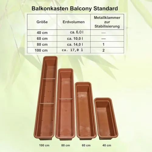 MePla Blumenkasten Balcony Standard Länge 80 cm, Breite 16,7 cm, Anthrazit, wetterfest aus UV-beständigem Kunststoff