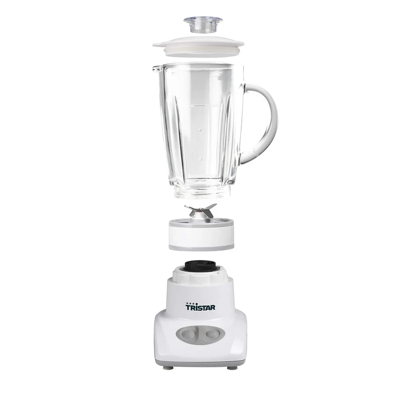 Tristar BL-4431 Mixer – Edelstahlklingen – 2 Geschwindigkeiten - 450 ml Glaskanne - Kompakt