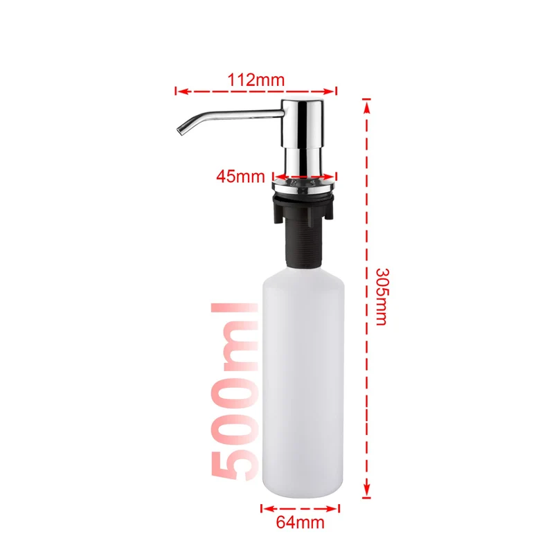 Ibergrif Seifenspender Küche Einbau – Spülmittelspender mit 500 ml Flasche, 360° drehbare Edelstahlpumpe, von Oben befüllbar, ideal für Spülbecken und Küchenspülen, Chrom
