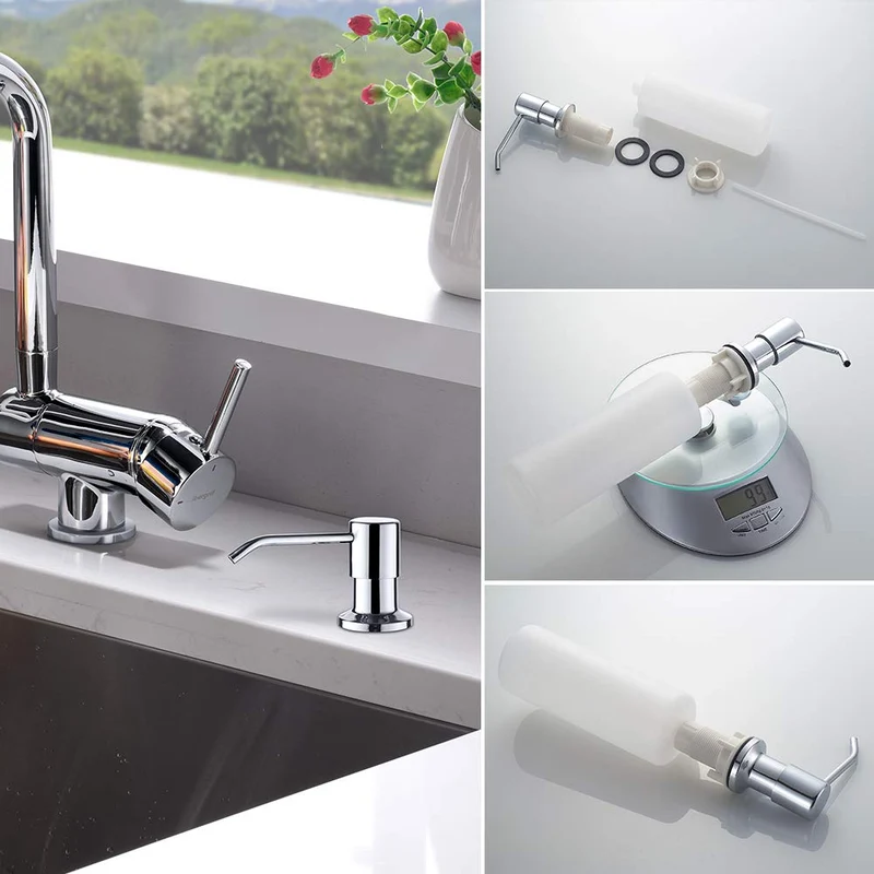 Ibergrif Seifenspender Küche Einbau – Spülmittelspender mit 500 ml Flasche, 360° drehbare Edelstahlpumpe, von Oben befüllbar, ideal für Spülbecken und Küchenspülen, Chrom