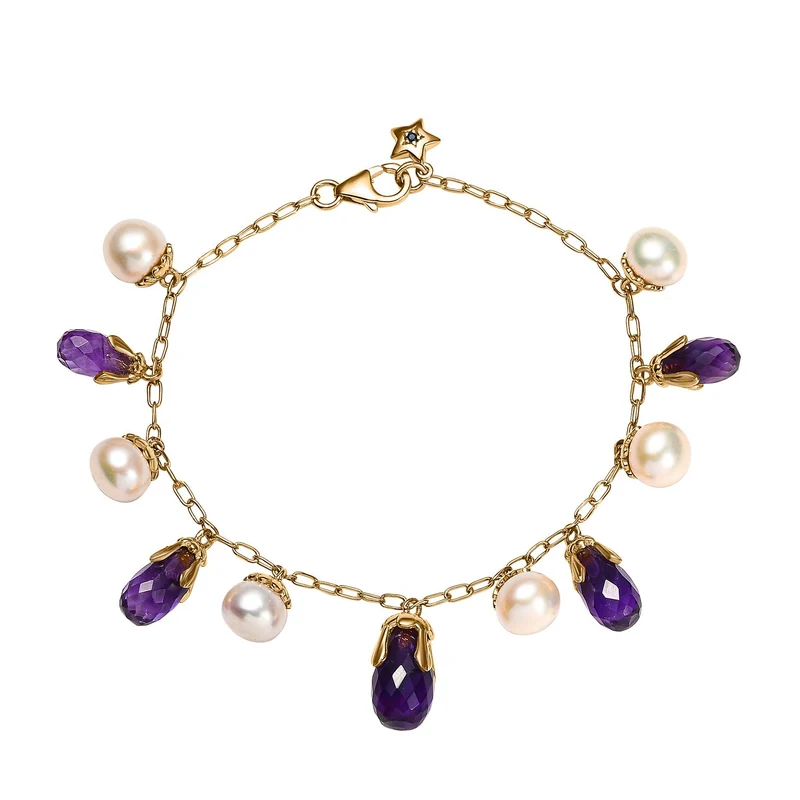 GP Italienische Garten Kollektion - AA Afrikanischer Amethyst Armband ca. 19 cm 925 Silber Gelbgold Vermeil ca. 49.82 ct