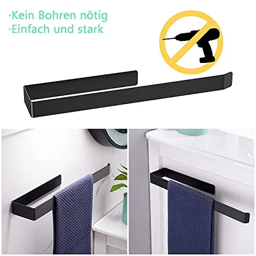 Aikzik Handtuchhalter ohne Bohren, 304 Edelstahl Handtuchstange zum Kleben für Bad & Küche, Matt Schwarz