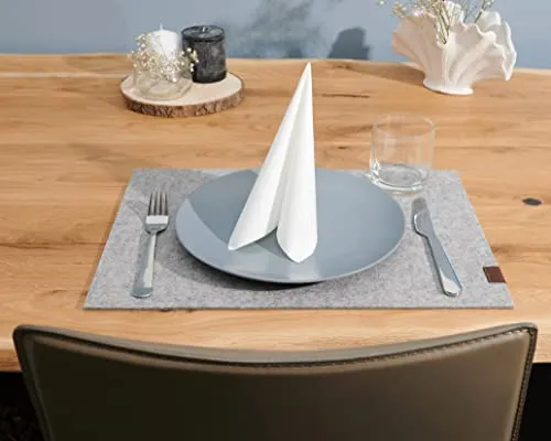 Platzset aus Filz | Wollfilz Tischset | Weiche Filzmatte & Tischunterlage | Merinowolle Naturwollfilz in Anthrazit, Hellgrau meliert, Senfgelb, Lagune – 36 x 49 cm