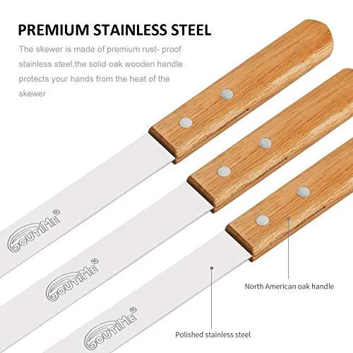 Goutime 60 cm Grillspieße aus Edelstahl mit Holzgriff, hitzeisoliert