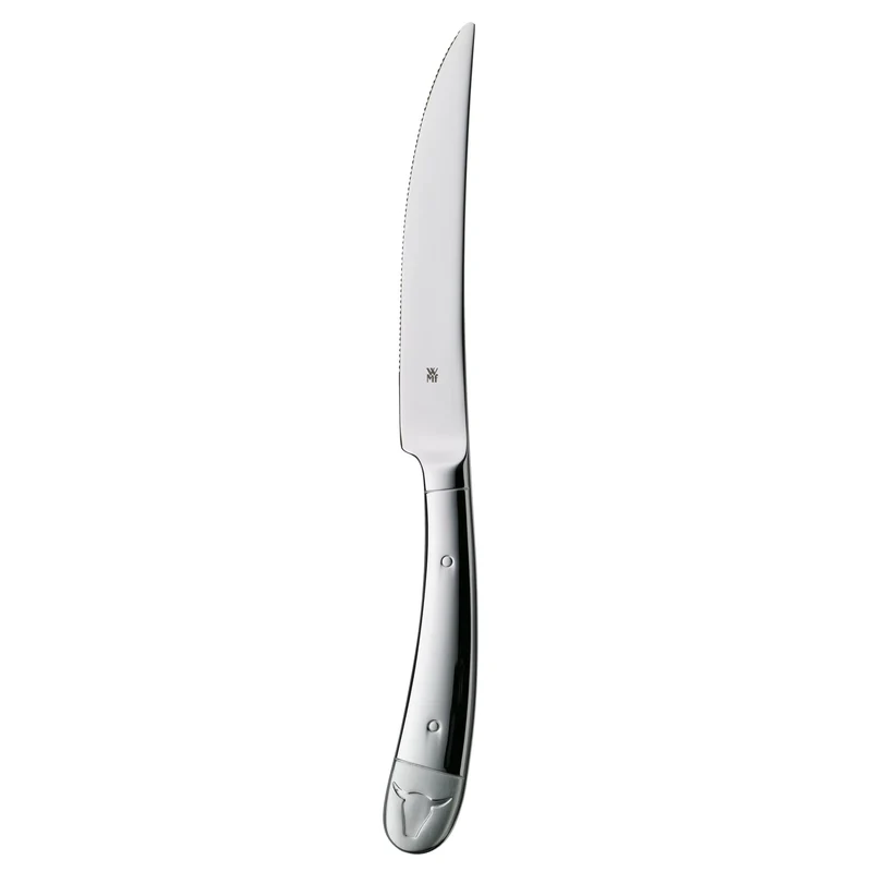 WMF Steakmesser Set 6-teilig, Pizzamesser, Cromargan Edelstahl poliert, Steak Messer, Wellenschliff, spülmaschinengeeignet, in Holzbox