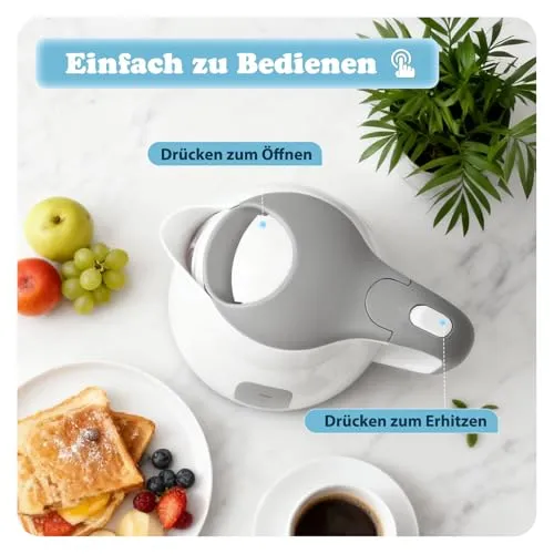 Aigostar Elektrischer Wasserkocher Klein, Kompakt & Leicht, Weiß Grau