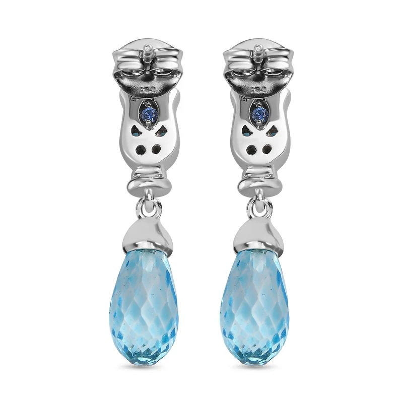 GP Art Déco Kollektion - Himmelblaue Topas, Neon Apatit Ohrringe, 925 Silber platiniert ca. 8.26 ct