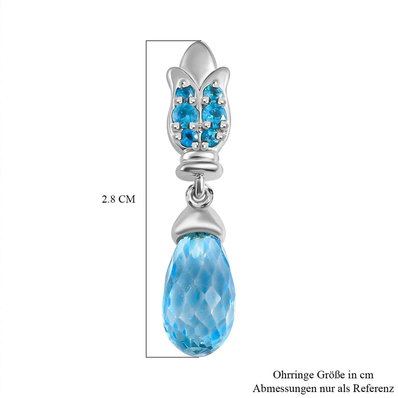 GP Art Déco Kollektion - Himmelblaue Topas, Neon Apatit Ohrringe, 925 Silber platiniert ca. 8.26 ct