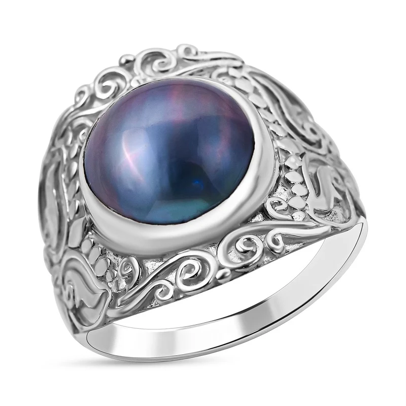 Blauer Mabenperlen Ring, 925 Silber