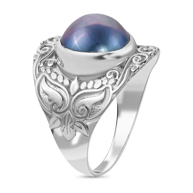 Blauer Mabenperlen Ring, 925 Silber