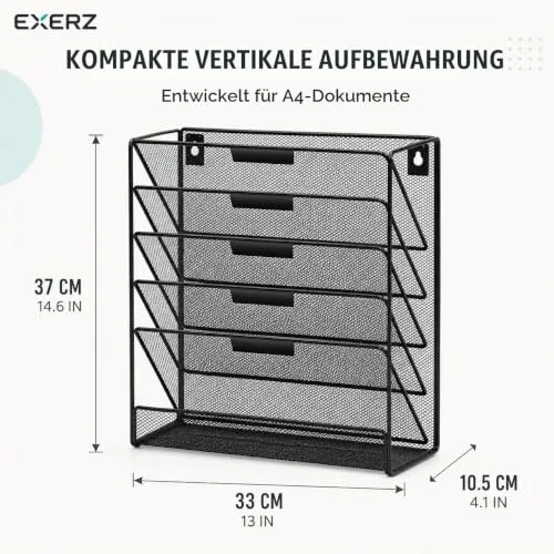 EXERZ Zeitschriften Wandhalter A4, Zeitschriftenhalter Wand, Prospekthalter, 5-lagiges Magzinregal, 5 Fächer Prospektspenderset, , Freistehend und Wandhalterung, Schwarz