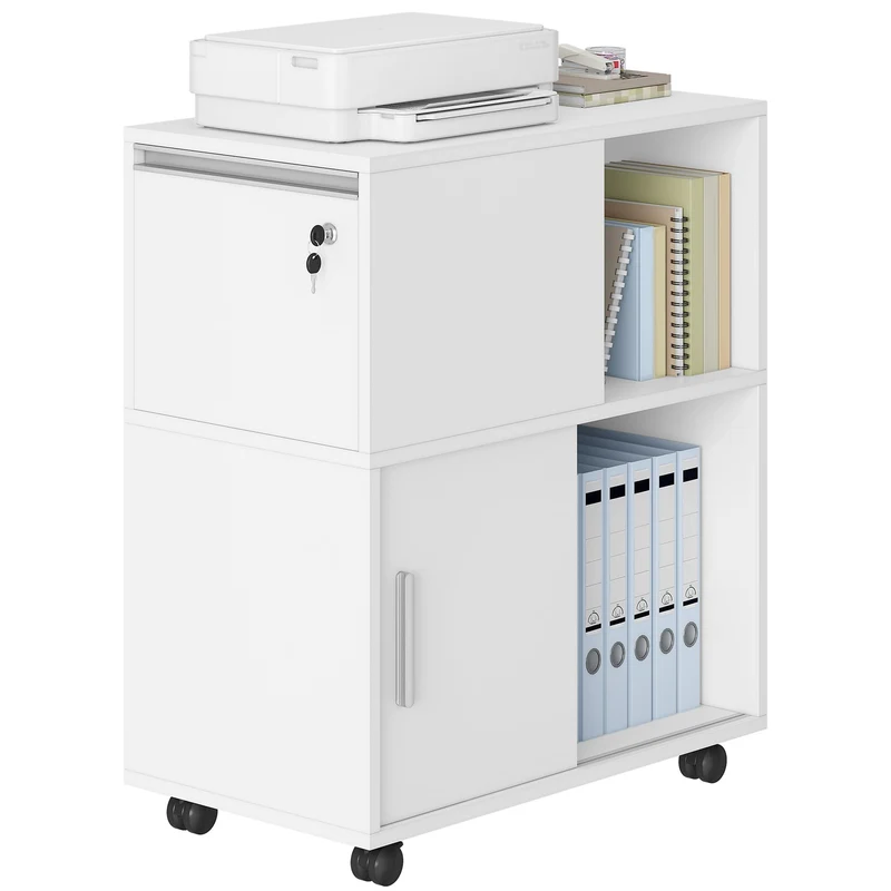 Hzuaneri Rollcontainer 34 x 60 x 70 cm Schubladen Türen weiß