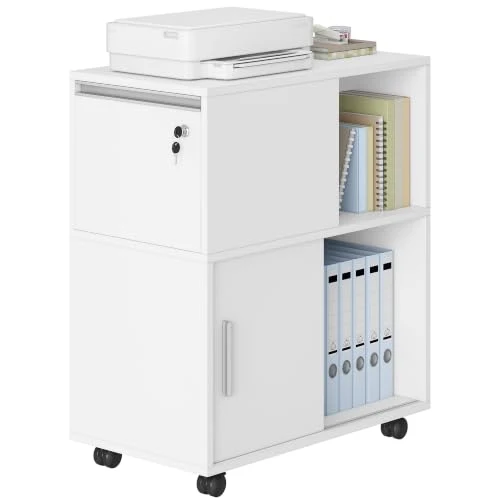 Hzuaneri Rollcontainer 34 x 60 x 70 cm Schubladen Türen weiß