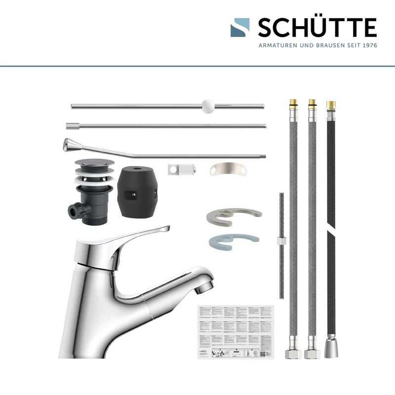 ATTICA 22150 Waschtischarmatur Bad, Wasserhahn mit Haarbrause, Badarmatur mit ausziehbarer Brause zum Haarewaschen, Einhebelmischer herausziehbar mit Ablaufgarnitur, Chrom