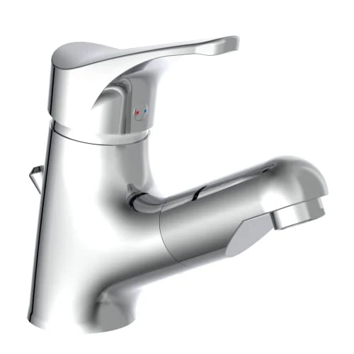 ATTICA 22150 Waschtischarmatur Bad, Wasserhahn mit Haarbrause, Badarmatur mit ausziehbarer Brause zum Haarewaschen, Einhebelmischer herausziehbar mit Ablaufgarnitur, Chrom