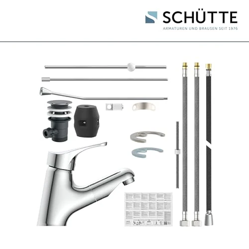 ATTICA 22150 Waschtischarmatur Bad, Wasserhahn mit Haarbrause, Badarmatur mit ausziehbarer Brause zum Haarewaschen, Einhebelmischer herausziehbar mit Ablaufgarnitur, Chrom