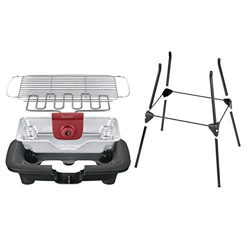 Tefal Easygrill Elektrischer Standgrill | BG90F5 | Mit Standfüßen Für Draußen | Auch Als Tischgrill Drinnen verwendbar | 2300 W | 870cm² Grillfläche | Leichte Reinigung | schwarz/Burgunderrot