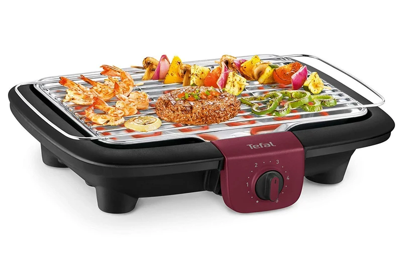 Tefal Easygrill Elektrischer Standgrill | BG90F5 | Mit Standfüßen Für Draußen | Auch Als Tischgrill Drinnen verwendbar | 2300 W | 870cm² Grillfläche | Leichte Reinigung | schwarz/Burgunderrot