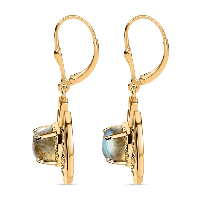 GP Bella Italia Kollektion - Giuseppe Perez Labradorit, Kanchanaburi Blauer Saphir Ohrringe, 925 Silber Gelbgold Vermeil ca. 5.20 ct