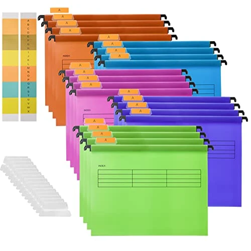 20 Stück PVC Aktenschrank A4 Hängemappen Hängemappen mit Tabs und Einsätzen für Büro, Schule, Desktop-Aktenaufbewahrung, Dateiklassifizierung