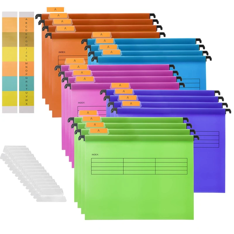 20 Stück PVC Aktenschrank A4 Hängemappen Hängemappen mit Tabs und Einsätzen für Büro, Schule, Desktop-Aktenaufbewahrung, Dateiklassifizierung