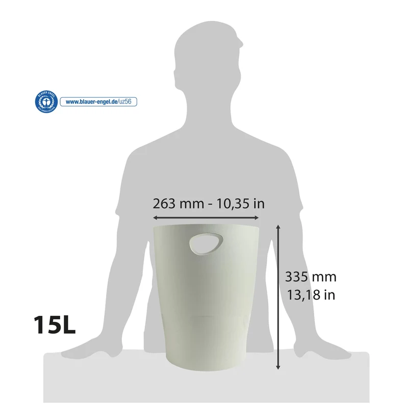Exacompta 45306D ECOBIN Papierkorb 15 Liter mit Griffen. Eleganter und robuster Papierkorb und Mülleimer im modernen Design grau