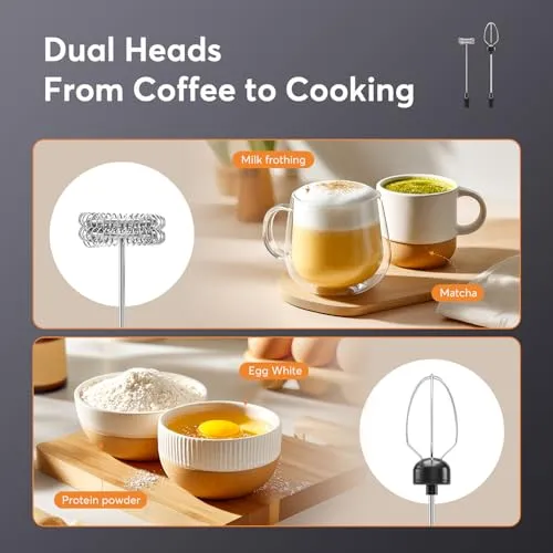 FoodVille MF02 2 in 1 Wiederaufladbarer Milchaufschäumer Stab USB Elektrische für Latte, Macchiato, Cappuccino, Kugelsicherer, Proteinpulver, Keto-Diät, Matcha