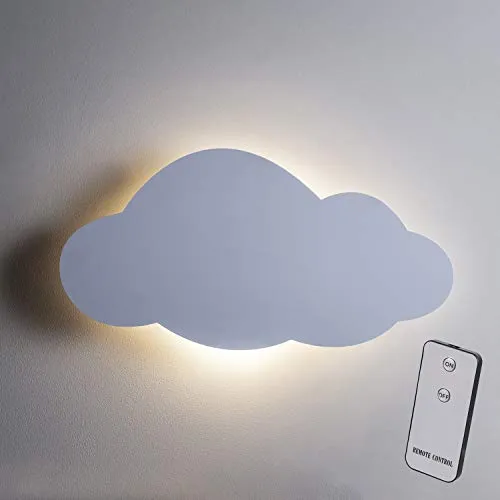 Lights4fun Wolkenlampe Wandlampe mit Fernbedienung & Timer | LED Nachtlicht Kinderzimmer warmweiß | Batteriebetriebene Wandleuchte Wolke Deko für Baby- & Schlafzimmer | 45 x 12 cm Weiß