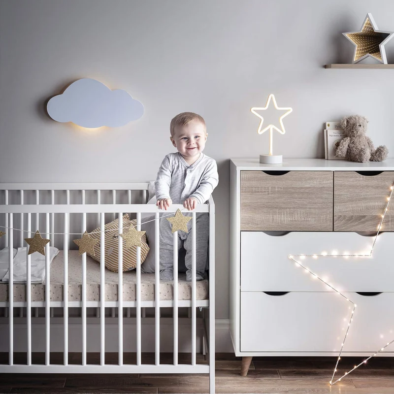 Lights4fun Wolkenlampe Wandlampe mit Fernbedienung & Timer | LED Nachtlicht Kinderzimmer warmweiß | Batteriebetriebene Wandleuchte Wolke Deko für Baby- & Schlafzimmer | 45 x 12 cm Weiß