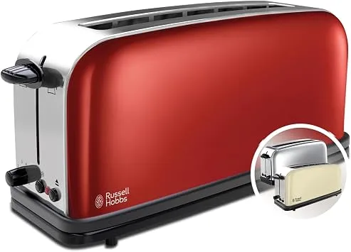 Russell Hobbs Colours+ Toaster, Rot, Langschlitz, Edelstahl, 21391-56