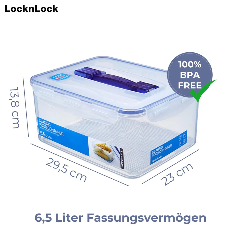 LocknLock PP Classic Aufbewahrungsbox luftdicht mit Griff & Ablaufgitter| 6,5L | 29,5 x 23 x 13,8 cm | 100 % luft- und wasserdichter Vorratsbehälter mit Deckel | Gefrierfeste Aufbewahrungsdose
