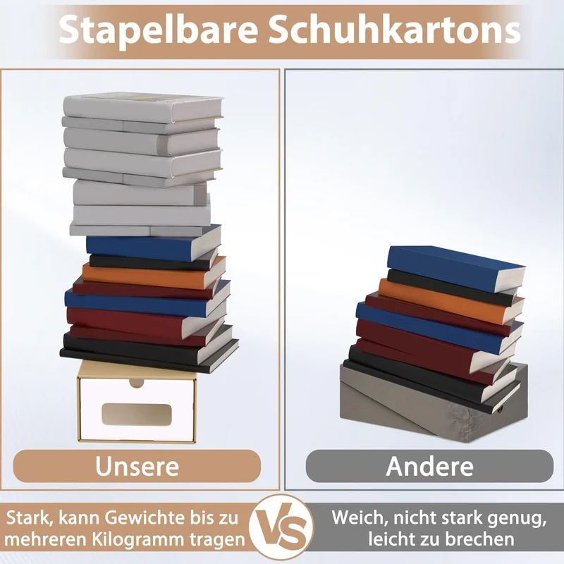 ACXIN Schuhboxen Stapelbar Boxen-Set,Aufbewahrungsbox Schubladen mit Transparentes Sichtfenster,Pappkarton aus Kraftpapier,34.5 x 23.5 x 13.5 cm,10 Stück, Braun