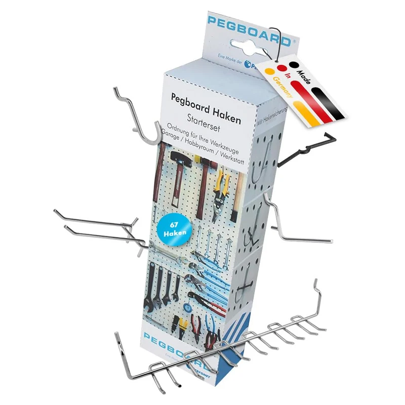 Pegboard Lochwandhaken-Sortiment 67-teilig für Werkzeugwand Abstand 25.4 mm