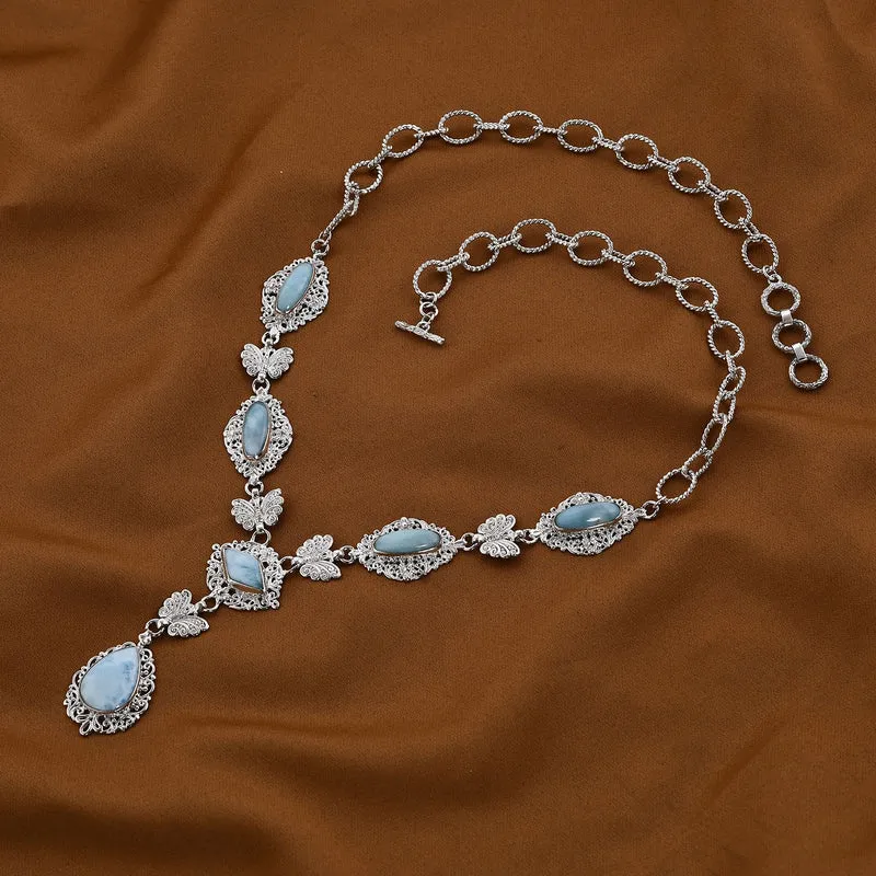 Royal Bali Kollektion- Larimar Halskette, 50 cm, 925 Silber -31,86 ct.