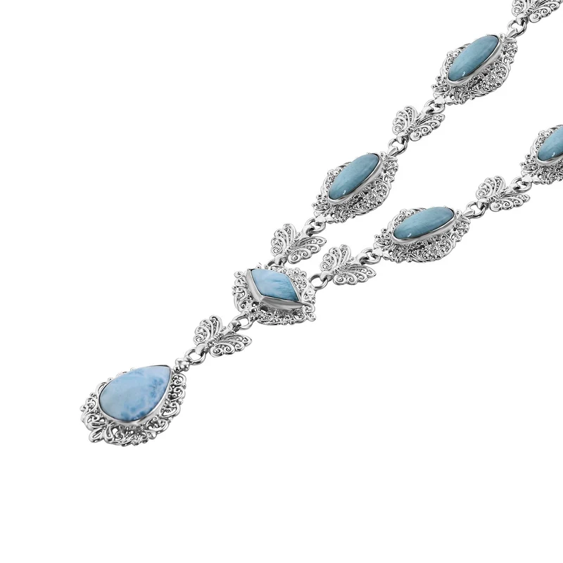 Royal Bali Kollektion- Larimar Halskette, 50 cm, 925 Silber -31,86 ct.