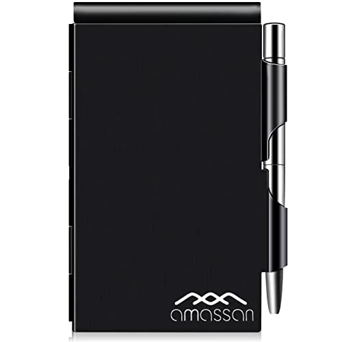 amassan Kleines Notizbuch aus Metall, Mini-Notizblock, kleiner Taschen-Notizblock aus Aluminium mit Mini-Metallstift und 60-Seiten-Blättern - Notizbücher Notizblöcke (Black)