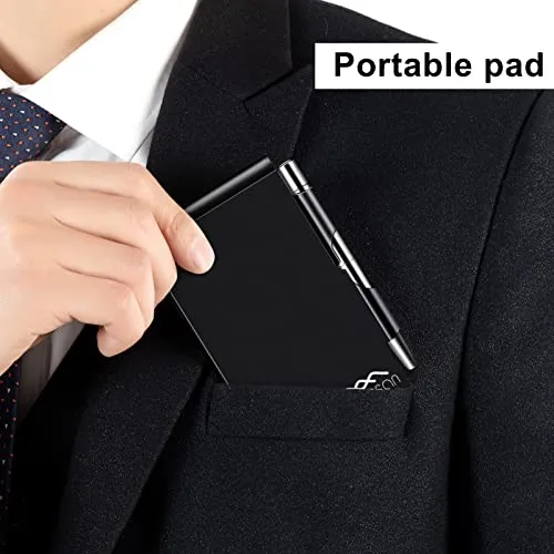 amassan Kleines Notizbuch aus Metall, Mini-Notizblock, kleiner Taschen-Notizblock aus Aluminium mit Mini-Metallstift und 60-Seiten-Blättern - Notizbücher Notizblöcke (Black)