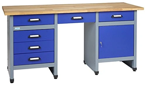Küpper Werkbank 12577, 170 x 60 x 84 cm, 6 Schubladen, 1 Tür, 300 kg Traglast, 30 mm Massive Buchenarbeitsplatte