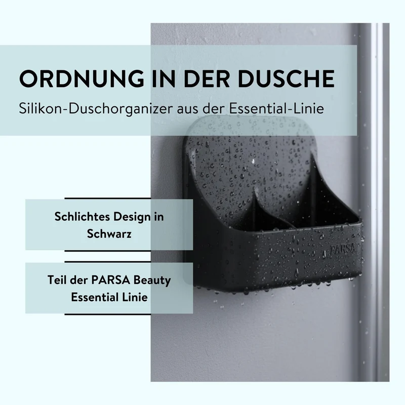 PARSA BEAUTY Silikon Duschablage Organizer schwarz, selbstklebend
