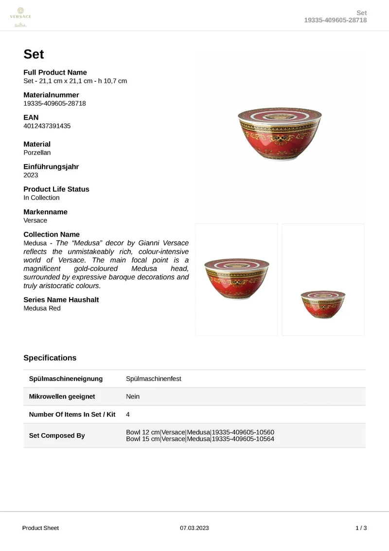 Rosenthal Versace - Medusa 'Bowl-Set 4-teilig' 2023