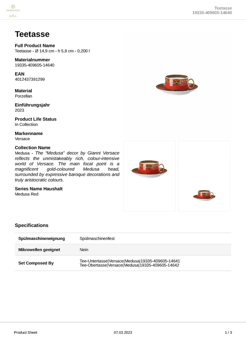 Rosenthal Versace - Medusa 'Teetasse 2-teilig' 2023