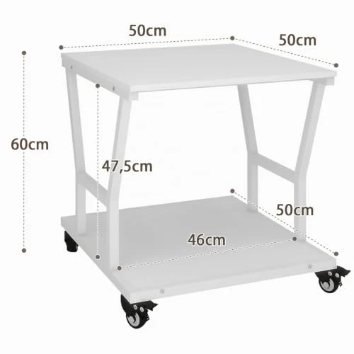PUNCIA 2-Ebenen Druckerständer Druckertisch mit Rollen 50 x 50 cm