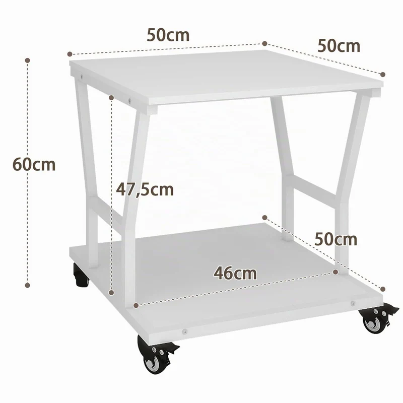 PUNCIA 2-Ebenen Druckerständer Druckertisch mit Rollen 50 x 50 cm