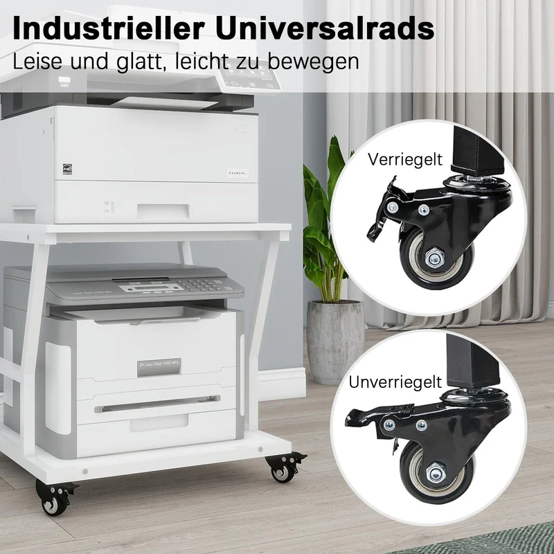 PUNCIA 2-Ebenen Druckerständer Druckertisch mit Rollen 50 x 50 cm