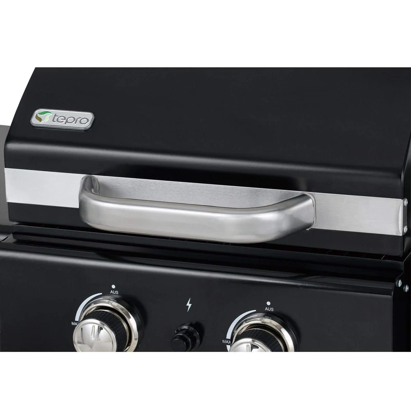 tepro Gasgrill Mayfield 2 mit 2 hochwertigen, leistungsstarken Edelstahlbrennern, verchromten Grillrosten (Rost-in-Rost-System), großer Warmhaltefläche, integriertem Thermometer im Deckel und praktisc