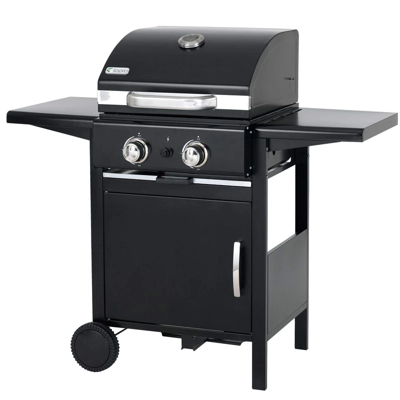 tepro Gasgrill Mayfield 2 mit 2 hochwertigen, leistungsstarken Edelstahlbrennern, verchromten Grillrosten (Rost-in-Rost-System), großer Warmhaltefläche, integriertem Thermometer im Deckel und praktisc