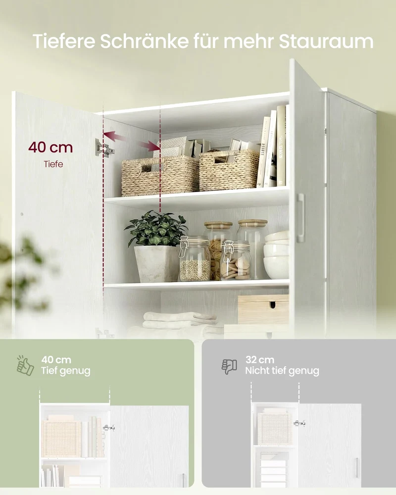 VASAGLE Mehrzweckschrank, mit 4 Türen, 5 Ablagen, 80 x 40 x 180 cm