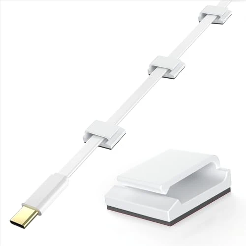AGPTEK 60 Stück Kabelclips, selbstklebend, verstellbar, Premium-Acrylkabel, zur Aufbewahrung von elektrischen Drähten, Kabelbinder, für Organizer Büro/PC/Ladegerät/Lampe/Led Strip/Auto/Haus, Weiß