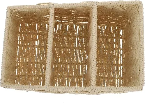 Ciieeo Aufbewahrungsbox mit 3 Fächern aus Papierseil Natürliche Optik Flacher Boden Organizer für Kleinteile und Zimmerdekoration für Schreibtisch und Schlafzimmer