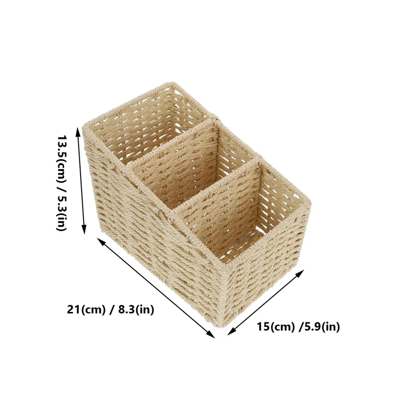 Ciieeo Aufbewahrungsbox mit 3 Fächern aus Papierseil Natürliche Optik Flacher Boden Organizer für Kleinteile und Zimmerdekoration für Schreibtisch und Schlafzimmer
